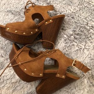 G By Guess suede lace up wedge heel